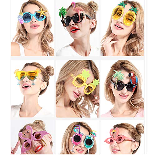 Liwein 4 Pares Gafas de Sol de Piña,Flamingo Conchas Daisy Flower Hawaianas Tropicales Partido Gafa Accesorios de Disfraz Foto Props para Niños Adultos Decorativas de Fiesta Temática de Verano