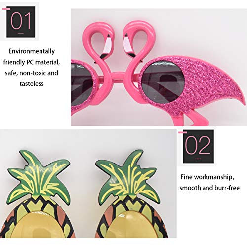 Liwein 4 Pares Gafas de Sol de Piña,Flamingo Conchas Daisy Flower Hawaianas Tropicales Partido Gafa Accesorios de Disfraz Foto Props para Niños Adultos Decorativas de Fiesta Temática de Verano