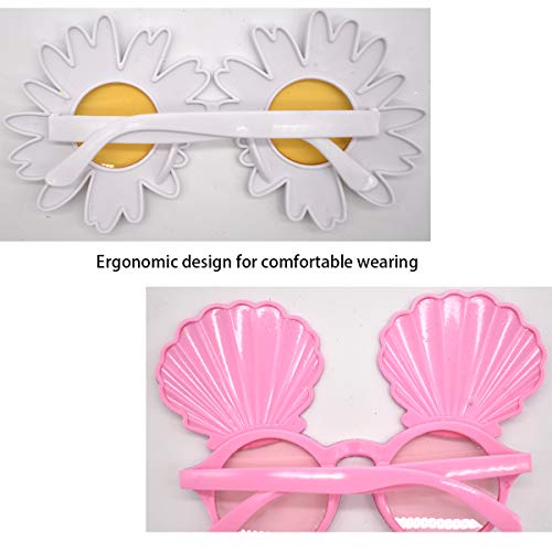 Liwein 4 Pares Gafas de Sol de Piña,Flamingo Conchas Daisy Flower Hawaianas Tropicales Partido Gafa Accesorios de Disfraz Foto Props para Niños Adultos Decorativas de Fiesta Temática de Verano