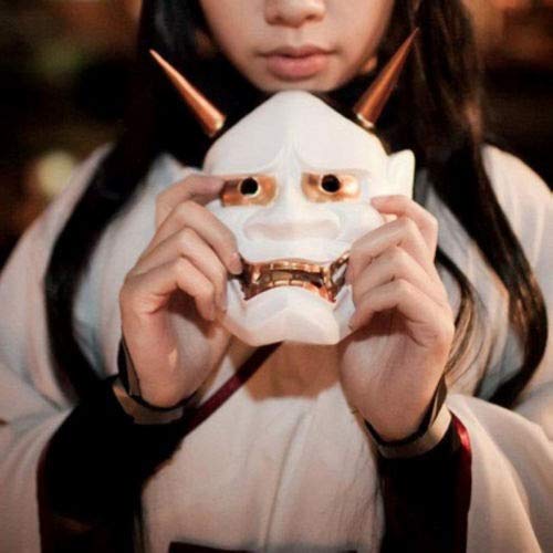 LIZHIOO Máscara Vintage japonés Budista Malvado Oni NOH Hannya máscara de Disfraces de Halloween máscara de Terror (Color : White)