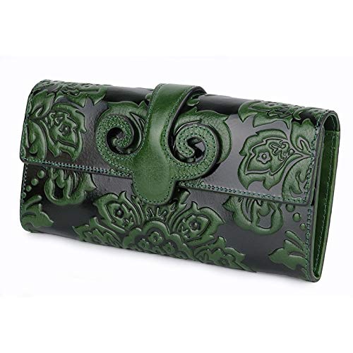 LIZIJIUX Cartera de Las Mujeres, monederos Único de Primera Calidad Genuina depilación con Cera de Cuero en Relieve Floral Mujer Monedero Famosa Portada de Marca a Largo Estilo de Las Mujeres