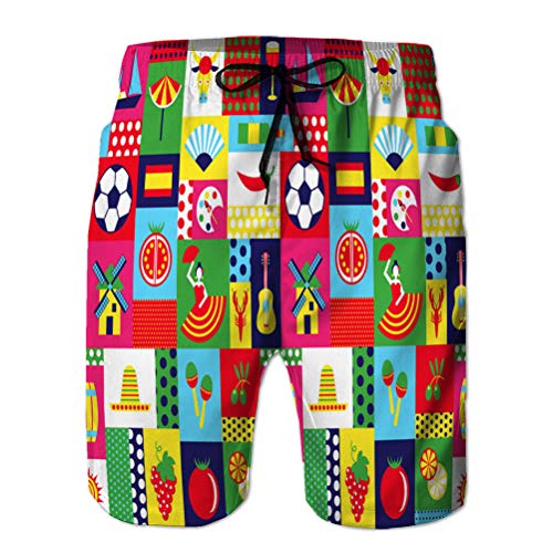 LJKHas232 Bañador de Secado rápido para Hombre, bañador, bañador, Playa, diseño de patrón sin Costuras Nacional de españa M