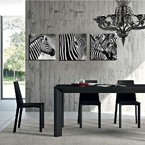 LKJHGU 3 Piezas Lienzo HD impresión de Moda Pintura 3 Cebra Animal Cartel Arte de la Pared Imagen en Blanco y Negro Modular Sala de Estar decoración del hogar 60x60 cm