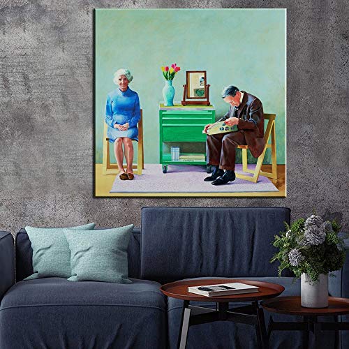 LKJHGU Sin Marco Pintura de fama Mundial Pintor Famoso David Hockney Personaje natación Salpicaduras Artista decoración del hogar Cartel Pared Lienzo Sala de Estar