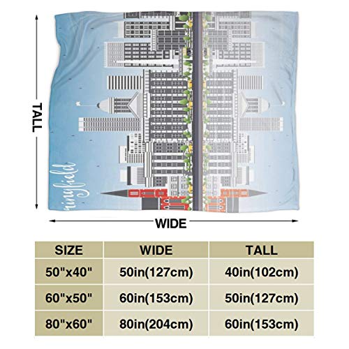 LLALUA Flannel Fleece Throw Blankets,Springfield Skyline with Buildings Travel Business Tourism Modern Concept,Soft Fluffy Throws Microfiber Blanket,50 * 40
