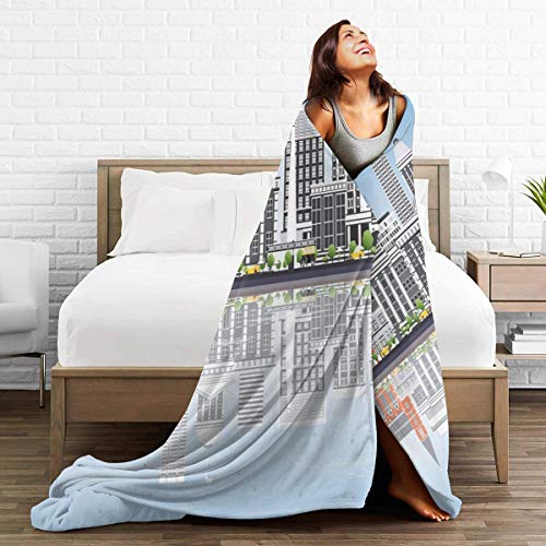 LLALUA Flannel Fleece Throw Blankets,Springfield Skyline with Buildings Travel Business Tourism Modern Concept,Soft Fluffy Throws Microfiber Blanket,50 * 40