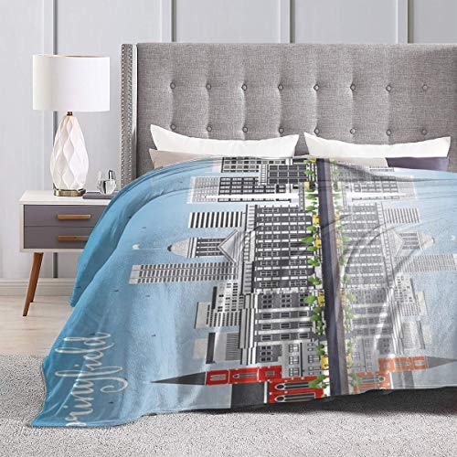 LLALUA Flannel Fleece Throw Blankets,Springfield Skyline with Buildings Travel Business Tourism Modern Concept,Soft Fluffy Throws Microfiber Blanket,50 * 40