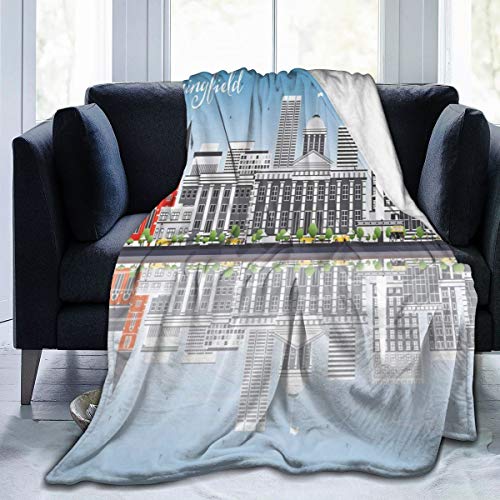 LLALUA Flannel Fleece Throw Blankets,Springfield Skyline with Buildings Travel Business Tourism Modern Concept,Soft Fluffy Throws Microfiber Blanket,50 * 40