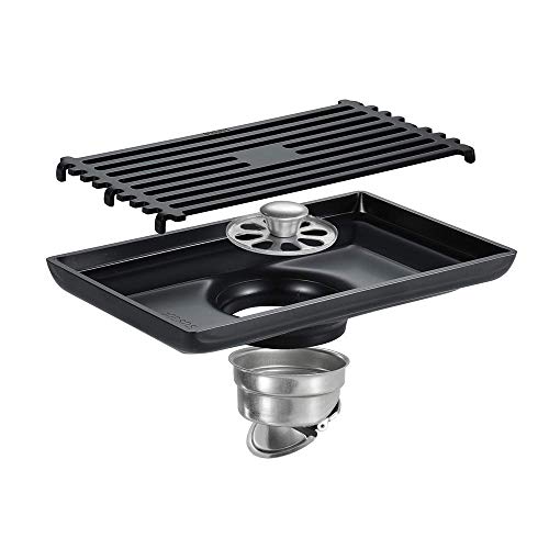 LLSS Drenaje de Ducha Negro con Tapa extraíble Acero Inoxidable 304 Drenaje Rectangular para Pisos Trampa para el Cabello Multiuso antiolor y Anti obstrucción con colador para el b