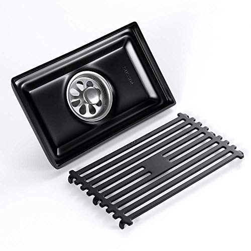 LLSS Drenaje de Ducha Negro con Tapa extraíble Acero Inoxidable 304 Drenaje Rectangular para Pisos Trampa para el Cabello Multiuso antiolor y Anti obstrucción con colador para el b