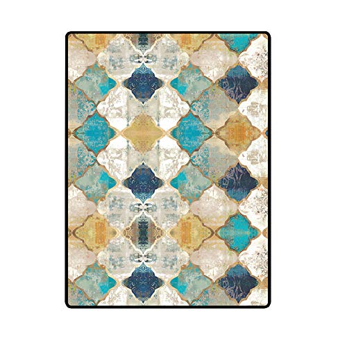 Loartee Alfombra de área Retro, Suave, Americana, geométrica, marroquí, Grande, tapete para Piso para Sala de Estar, Dormitorio, decoración del hogar, Tela, Azul,160 x 230cm / 5.3 ft x 7.5 ft