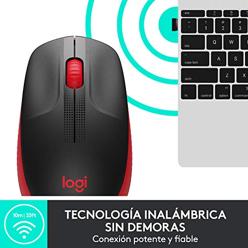 Logitech Ratón Inalámbrico M190, Diseño Curvo Ambidiestro, Batería 18 Meses con Modo Ahorro, Receptor USB, Cursor y Desplazamiento Preciso, Rueda de Desplazamiento Amplio, Rojo