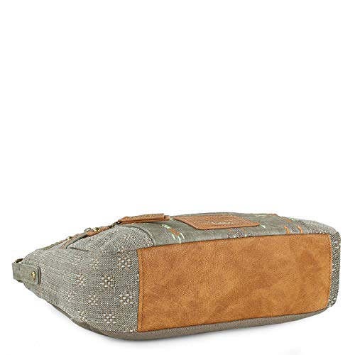Lois - Bolso Pequeño Bandolera de Mujer Tipo Góndola. Lona Estampada y Piel Sintética. Práctico y Cómodo para Diario Bonito Diseño, Resistente 306238, Color Taupe
