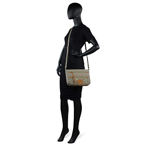 Lois - Bolso Pequeño Bandolera de Mujer Tipo Góndola. Lona Estampada y Piel Sintética. Práctico y Cómodo para Diario Bonito Diseño, Resistente 306238, Color Taupe