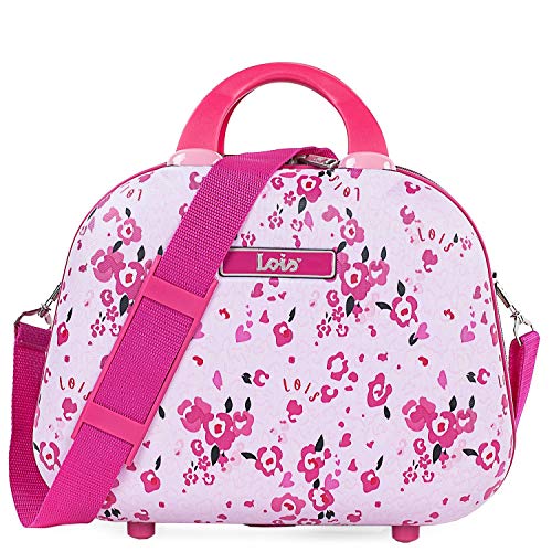 Lois - Neceser Rígido para Niña de ABS Texturizado y Estampado Grande de Viaje, Maleta de Aseo. Cierre Cremallera. Doble Asa. Espejo Interior. Bandolera 131835, Color Fucsia