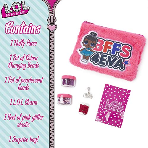 L.O.L. Surprise! Kit para Hacer Pulseras De Las Muñecas Confetti Pop LOL Surprise con Estuche De Peluche Rosa | Kit CREA Joyas para Niñas | Fantástica Manualidad | Regalo Maravilloso para Niñas