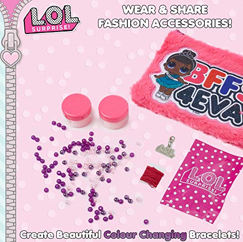 L.O.L. Surprise! Kit para Hacer Pulseras De Las Muñecas Confetti Pop LOL Surprise con Estuche De Peluche Rosa | Kit CREA Joyas para Niñas | Fantástica Manualidad | Regalo Maravilloso para Niñas
