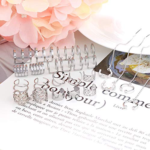 LOLIAS 12 Pares Largos Pendientes Cadena Clips Orejas de Acero Inoxidable para Mujeres Niñas No Piercing Pendientes Aro de Oreja sin Perforación Puños de Oreja Clips de Cartílago