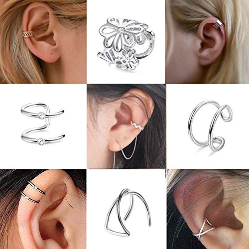 LOLIAS 12 Pares Largos Pendientes Cadena Clips Orejas de Acero Inoxidable para Mujeres Niñas No Piercing Pendientes Aro de Oreja sin Perforación Puños de Oreja Clips de Cartílago