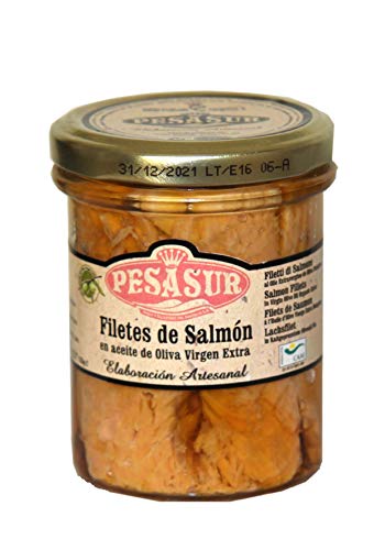 Lomos de Salmón Salvaje PESASUR Aceite de Oliva Virgen Extra Ecológico Tarro Vidrio [Pack 2 ud x 195 g]