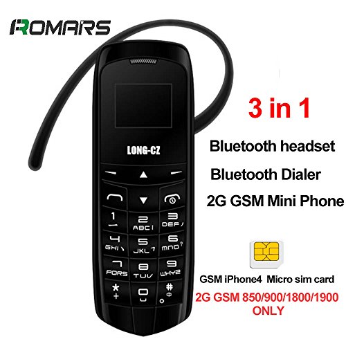 LONG CZ J8 3 en 1 el teléfono desbloqueado más peque?o Auriculares Bluetooth 3 en 1 + marcador Bluetooth + 2G Mini teléfono desbloqueado Cambiador de voz Micro SIM 18g Negro