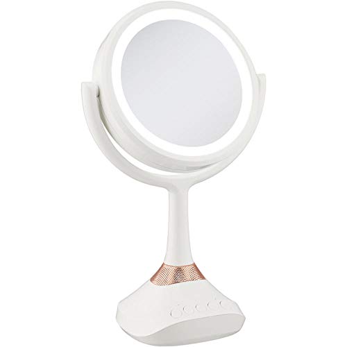 Long Espejo de Maquillaje led Giratorio Gratuito Espejo de tocador de Doble Cara Espejo de Mesa de Escritorio portátil Espejo multifunción de música Bluetooth