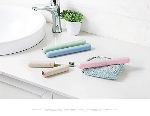 Longsing Portátil Estuche de Viaje para Cepillo Cepillo de Dientes Caja Estuche de 4 Piezas de Cepillo de Dientes de Paja de Trigo Ecológico para Escuela de Camping de Viaje