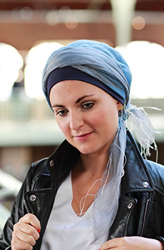 Lookhatme Pañuelo Tania de Seda-Viscosa Azul con Gorro Interior en algodón Comfort ®