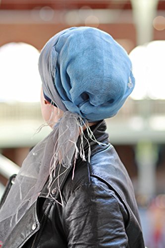 Lookhatme Pañuelo Tania de Seda-Viscosa Azul con Gorro Interior en algodón Comfort ®