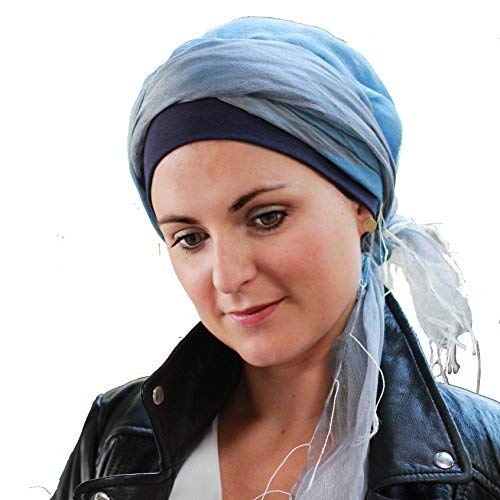 Lookhatme Pañuelo Tania de Seda-Viscosa Azul con Gorro Interior en algodón Comfort ®