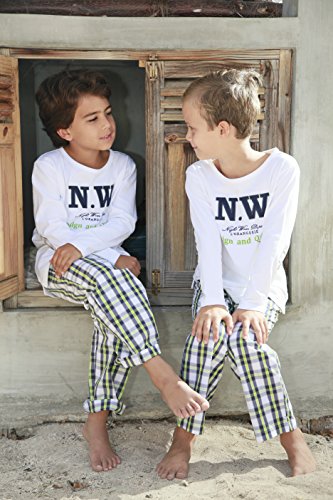 L'Orangerie - Pantalón de pijama - para niño Popeline à Carreaux VertetMarine 10 años