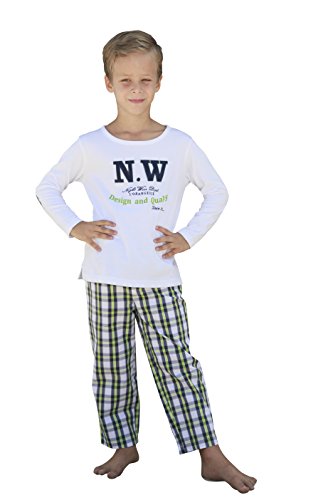 L'Orangerie - Pantalón de pijama - para niño Popeline à Carreaux VertetMarine 10 años