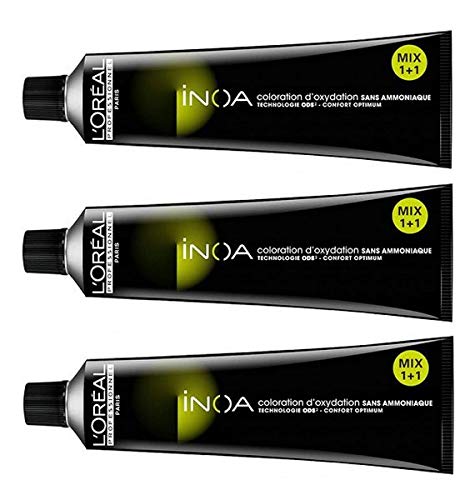 Loreal - 3 unidades de tinte Loreal INOA 7,18 rubio medio ceniza moka sin amoniaco 3 x 60 ml