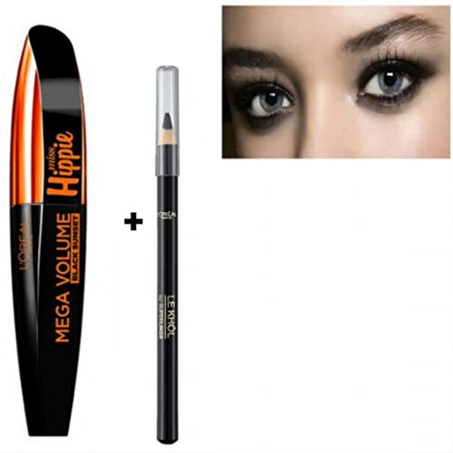 L'oréal Máscara Mega Volume Black Sunset Miss Hippie Extra Black 8,9 ml + Lápiz Le Khol 101