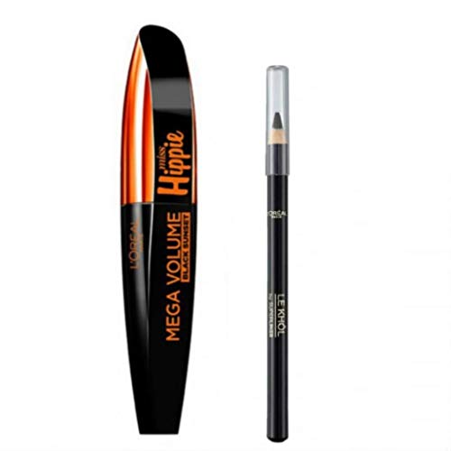 L'oréal Máscara Mega Volume Black Sunset Miss Hippie Extra Black 8,9 ml + Lápiz Le Khol 101