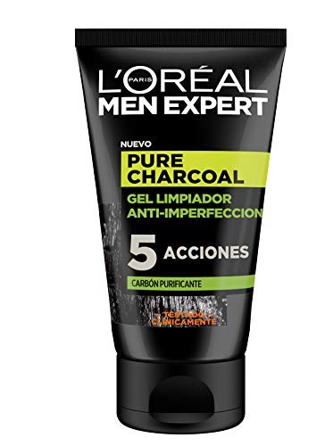 L'Oreal Men Expert Pure Charcoal, Gel Limpiador Anti-Imperfecciones con Carbón Purificante, 1 Paquete de 6 Unidades x 100 ml - Total: 600 ml