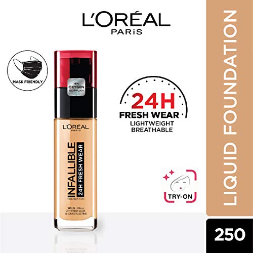 L'Oreal Paris Make-up Designer Infalible 24H Fresh Wear Base de Maquillaje de Larga Duración - Tono 250 Sable Eclat, 30 ml
