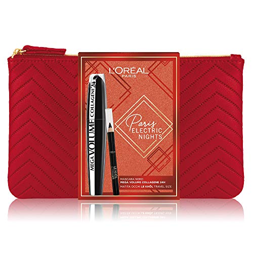L'Oréal Paris Makeup - Caja de regalo para mujer, máscara de volumen alargadora Mega Volume Collagene 24H y lápiz de ojos Le Khol, tamaño Travel