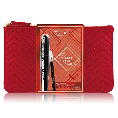 L'Oréal Paris Makeup - Caja de regalo para mujer, máscara de volumen alargadora Mega Volume Collagene 24H y lápiz de ojos Le Khol, tamaño Travel