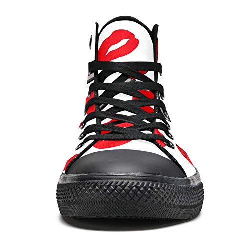 LORVIES - Dibujo animado cómico de estilo rojo mate pintalabios puntos, zapatillas altas de tela para hombre, (multicolor), 46 EU