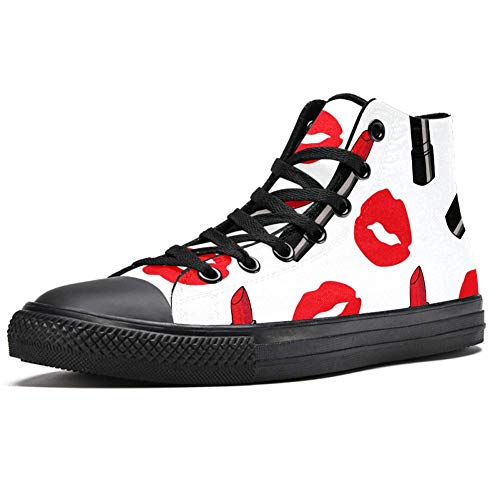 LORVIES - Dibujo animado cómico de estilo rojo mate pintalabios puntos, zapatillas altas de tela para hombre, (multicolor), 46 EU