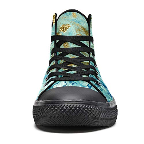 LORVIES - Zapatillas de deporte para hombre, diseño de mármol líquido abstracto azul marmado y dorado, (multicolor), 46 EU