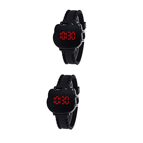 Los niños Relojes del Reloj de Hello Kitty LED de luz electrónica Digital con Silicona Brazalete del Gato de la Historieta del niño Impermeable Relojes Negro (batería incluida)