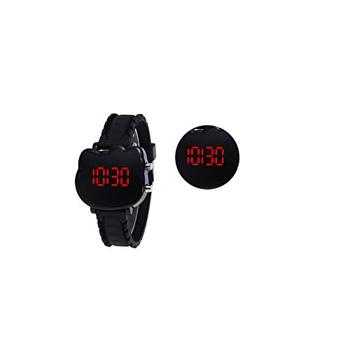 Los niños Relojes del Reloj de Hello Kitty LED de luz electrónica Digital con Silicona Brazalete del Gato de la Historieta del niño Impermeable Relojes Negro (batería incluida)