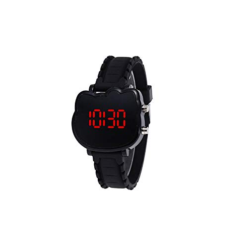 Los niños Relojes del Reloj de Hello Kitty LED de luz electrónica Digital con Silicona Brazalete del Gato de la Historieta del niño Impermeable Relojes Negro (batería incluida)
