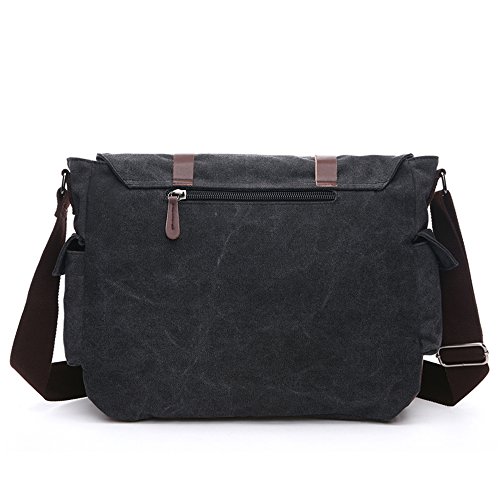 LOSMILE Hombres Lona Bolso de Bandolera La Bolsa de Mensajero Bolsa de Lona Bolsa de Hombro 16 Pulgadas Bolsa de Ordenador Messenger Bag (L, Negro)
