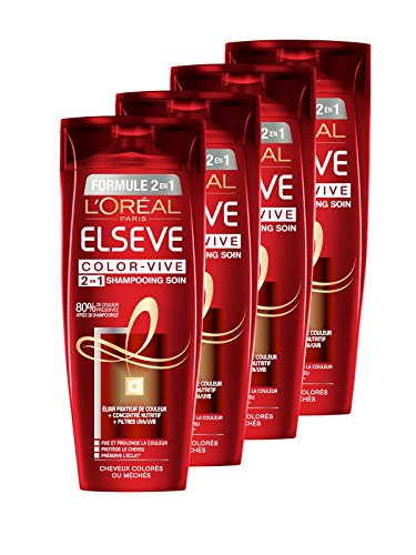 Lote de 4 champús L’Oréal París Elsève Color-Vive 2 en 1, 300 ml