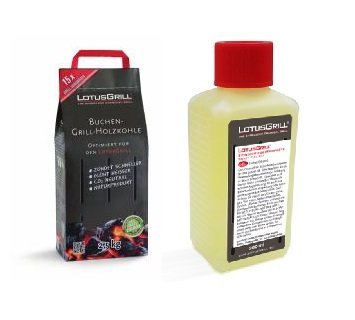 LotusGrill Carbón Madera de haya 2,5 kg saco incl. LotusGrill Pasta De Quemar 200ml, ambos Desarrollado para raucharmes asar con los LotusGrill