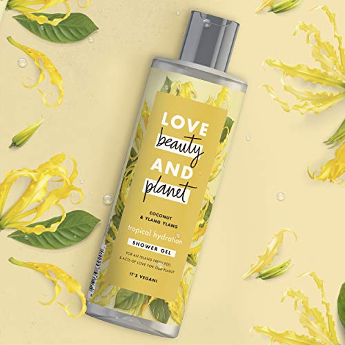 Love Beauty And Planet Tropical Hydration Gel de ducha para piel seca, aceite de coco y ylang Ylang flor sin parabenos, 1 unidad (400 ml)
