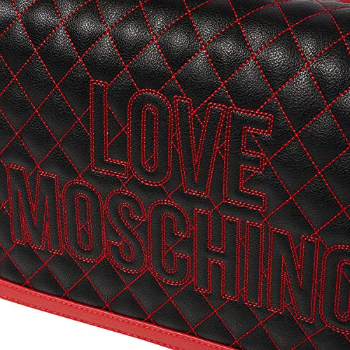 Love Moschino Borsa PU, Bolso de mano. para Mujer, Negro (Nero/Rosso), 25x25x9 centimeters (W x H x L)